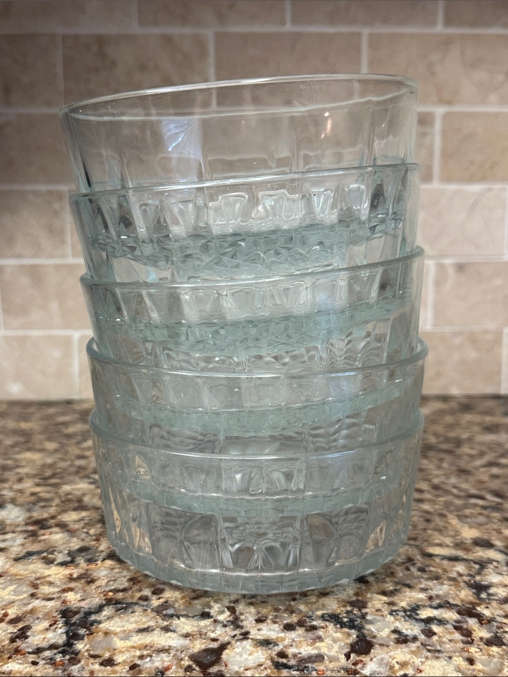 Vintage Arcoroc France Clear Glass Round Bowls Starburst Pattern - Set of 5